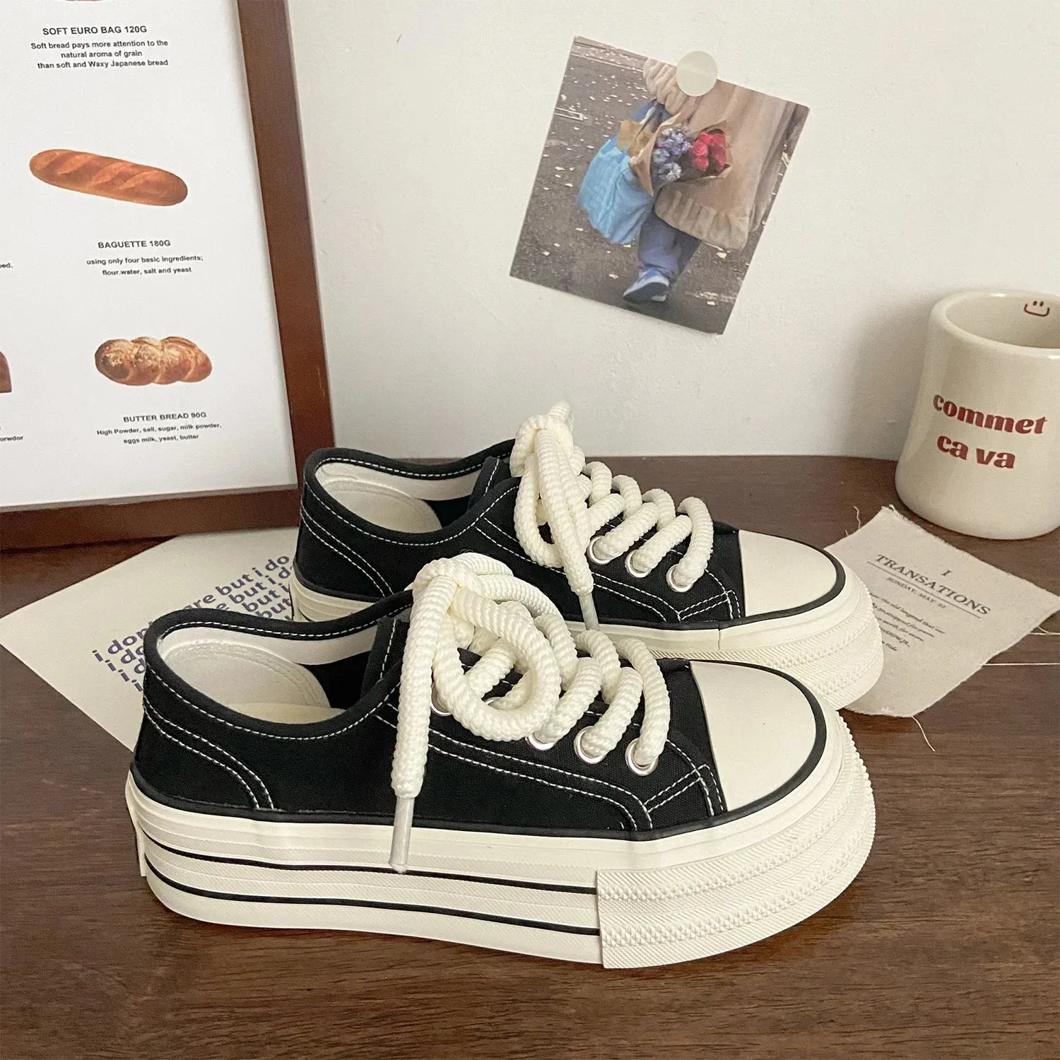 binfenxie  -  Canvas Shoes Korean Style Fashion Platform Sports Shoes Woman Casual Versatile Comfortable Low-top Platform Shoes