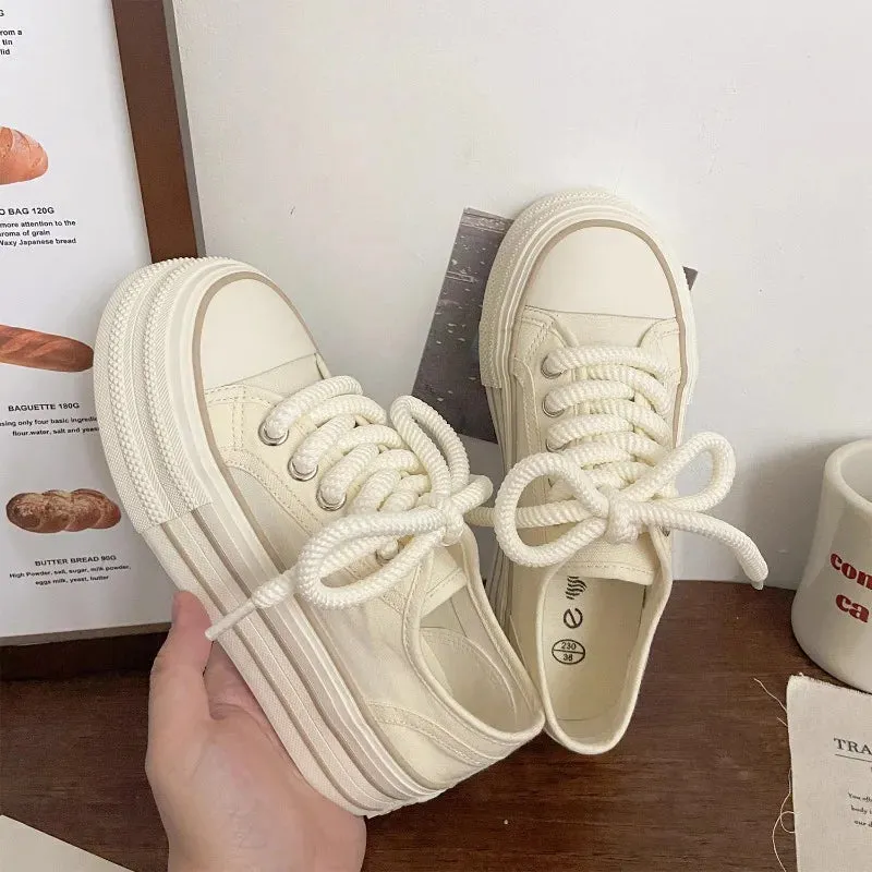 binfenxie  -  Canvas Shoes Korean Style Fashion Platform Sports Shoes Woman Casual Versatile Comfortable Low-top Platform Shoes