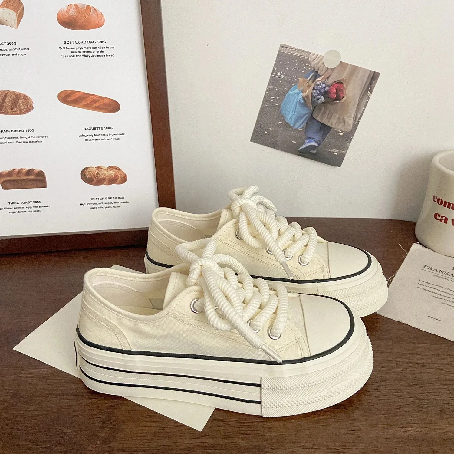binfenxie  -  Canvas Shoes Korean Style Fashion Platform Sports Shoes Woman Casual Versatile Comfortable Low-top Platform Shoes