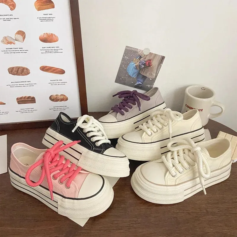 binfenxie  -  Canvas Shoes Korean Style Fashion Platform Sports Shoes Woman Casual Versatile Comfortable Low-top Platform Shoes