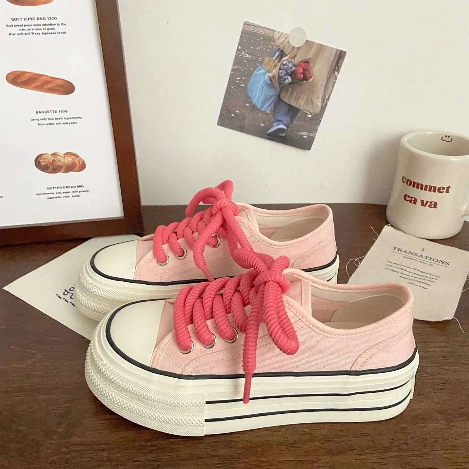 binfenxie  -  Canvas Shoes Korean Style Fashion Platform Sports Shoes Woman Casual Versatile Comfortable Low-top Platform Shoes