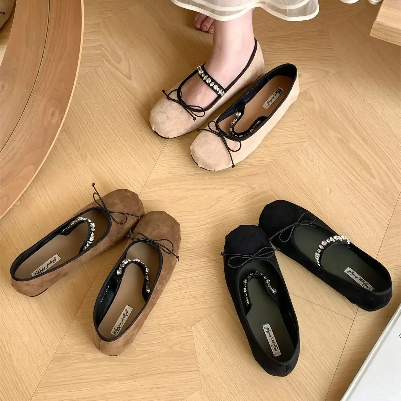 binfenxie  -  New Brand Women Flat Shoes Round Toe Shallow Slip On Ladies Casual Ballet Shoes Soft Leather Eelgant Balle Shoes