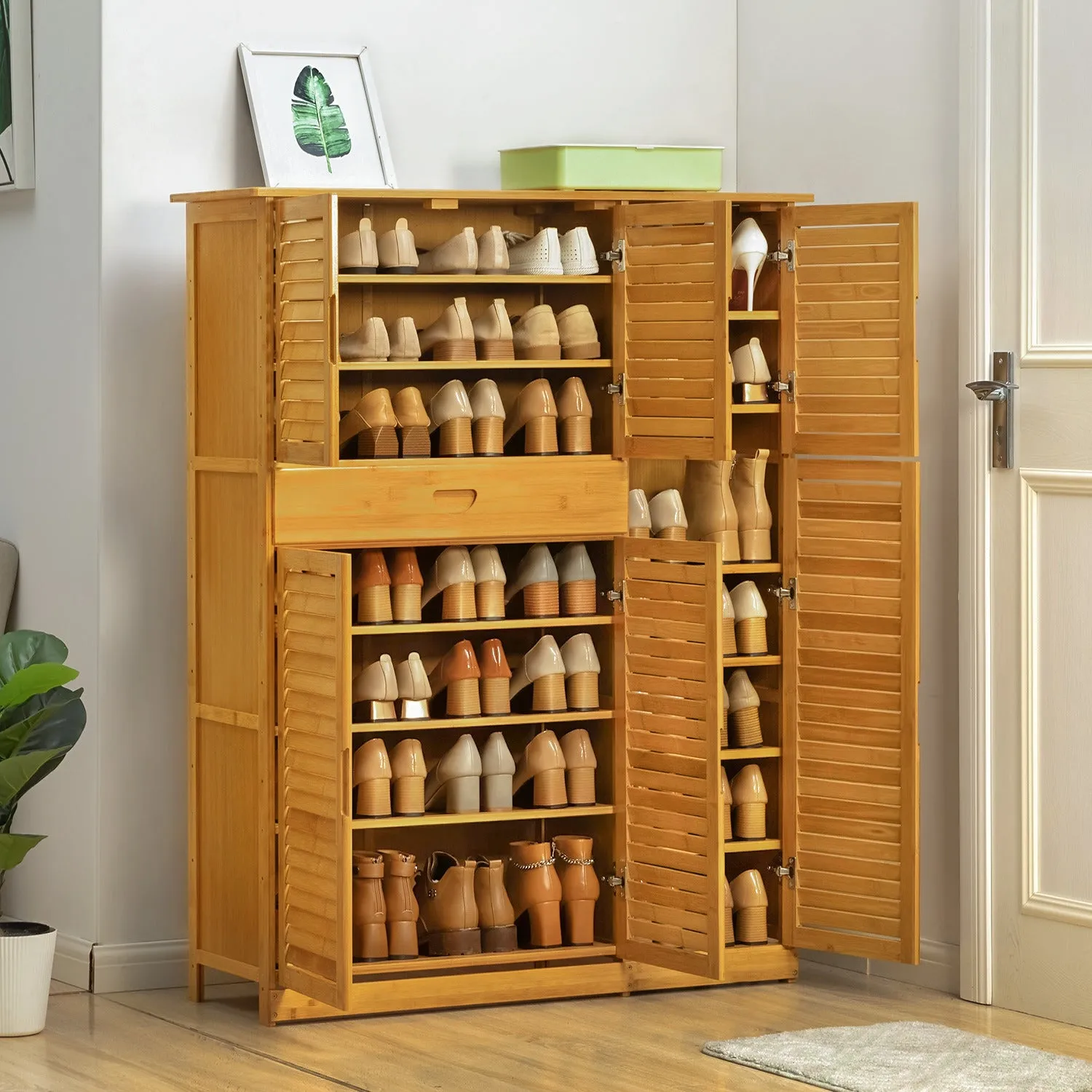 Louver Panel Shoe Cabinet - 40" - 8 Tier - with Drawer
