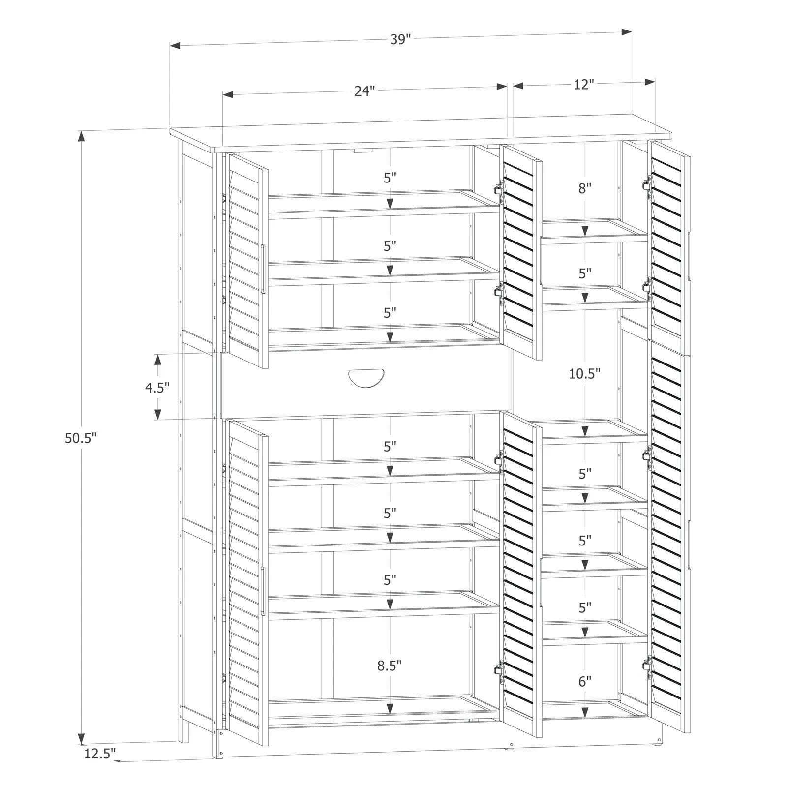 Louver Panel Shoe Cabinet - 40" - 8 Tier - with Drawer