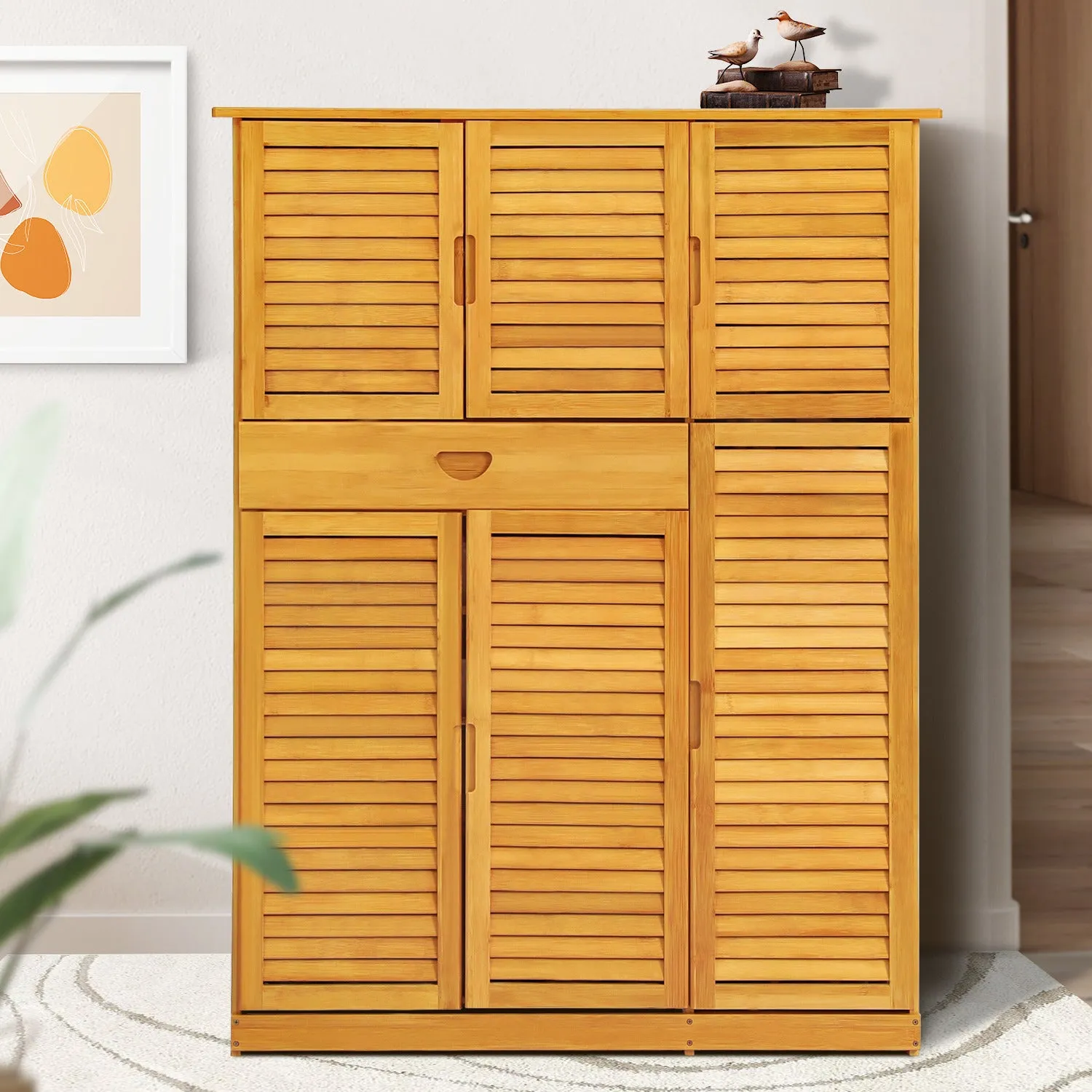 Louver Panel Shoe Cabinet - 40" - 8 Tier - with Drawer