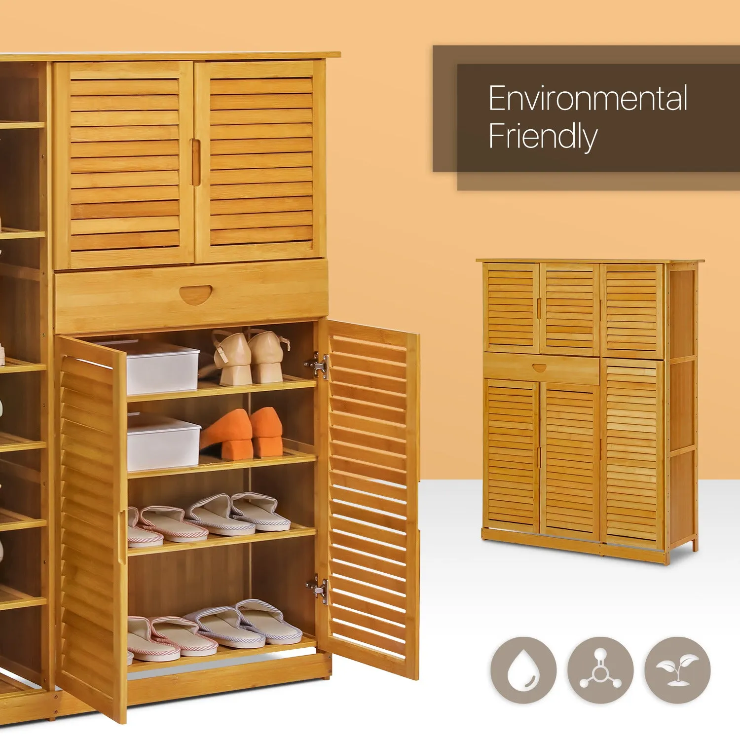 Louver Panel Shoe Cabinet - 40" - 8 Tier - with Drawer