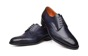Stylish Men's Handmade Bluish Purple Leather Wing Tip Brogue Lace Up Dress Shoes